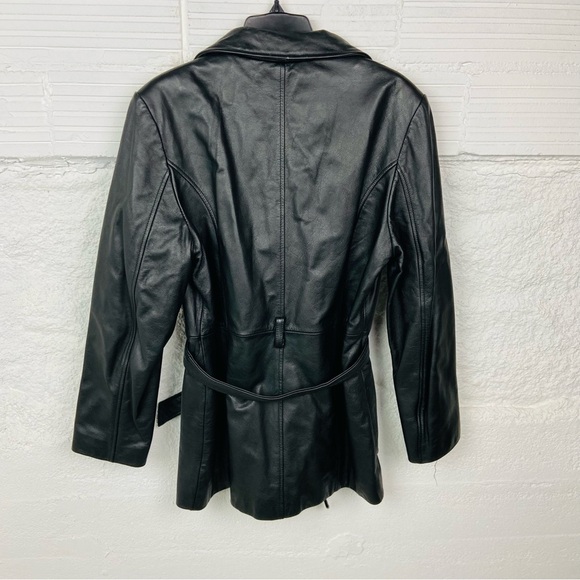 LEATHER LIMITED black genuine leather wrap jacket size medium - Picture 10 of 13